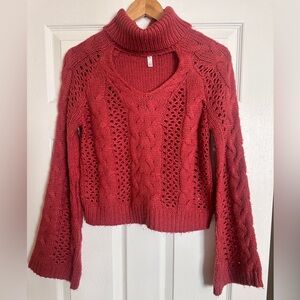 Leith Turtleneck Sweater with Cutout - pinkish/coral color